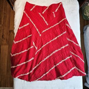 Festive Vintage Look Acorn Red Cotton Textures and Embellished Skirt  sz 4
